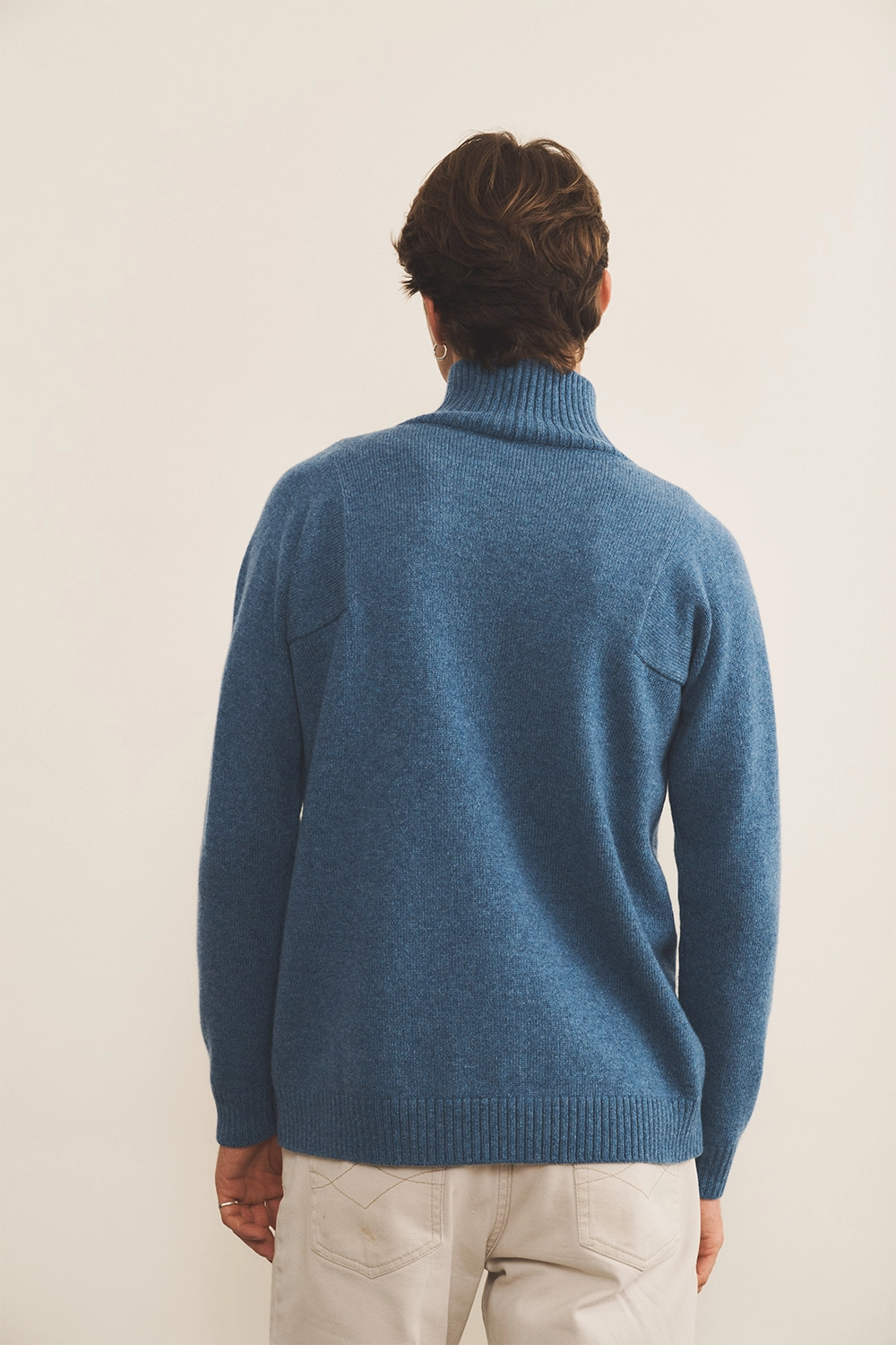 Blue Denim Cashmere sweater men - back view | Charles | Linnea Lund
