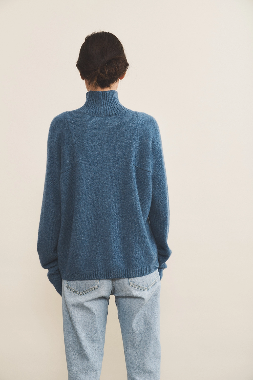 Blue denim cashmere sweater women - back view | Charlotte | Linnea Lund