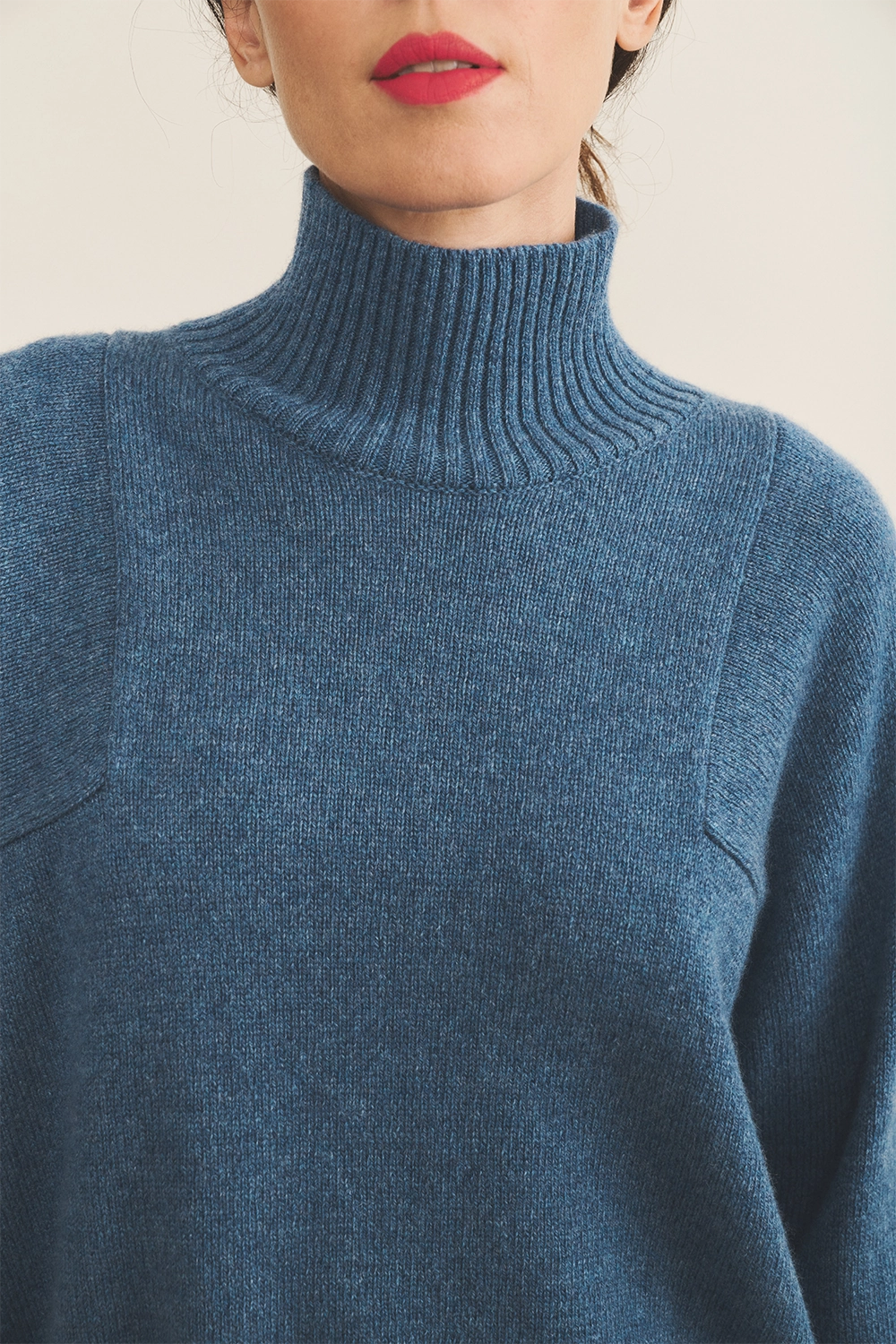 Blue denim cashmere sweater women - focus | Charlotte | Linnea Lund