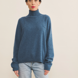 Blue denim cashmere sweater women - front view | Charlotte | Linnea Lund