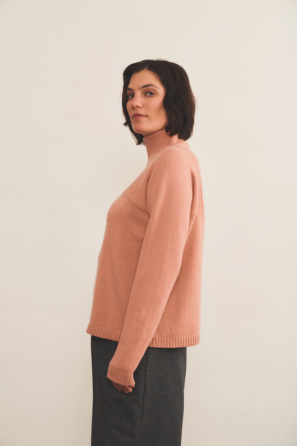 Light Salmon color cashmere sweater women - side view | Charlotte | Linnea Lund
