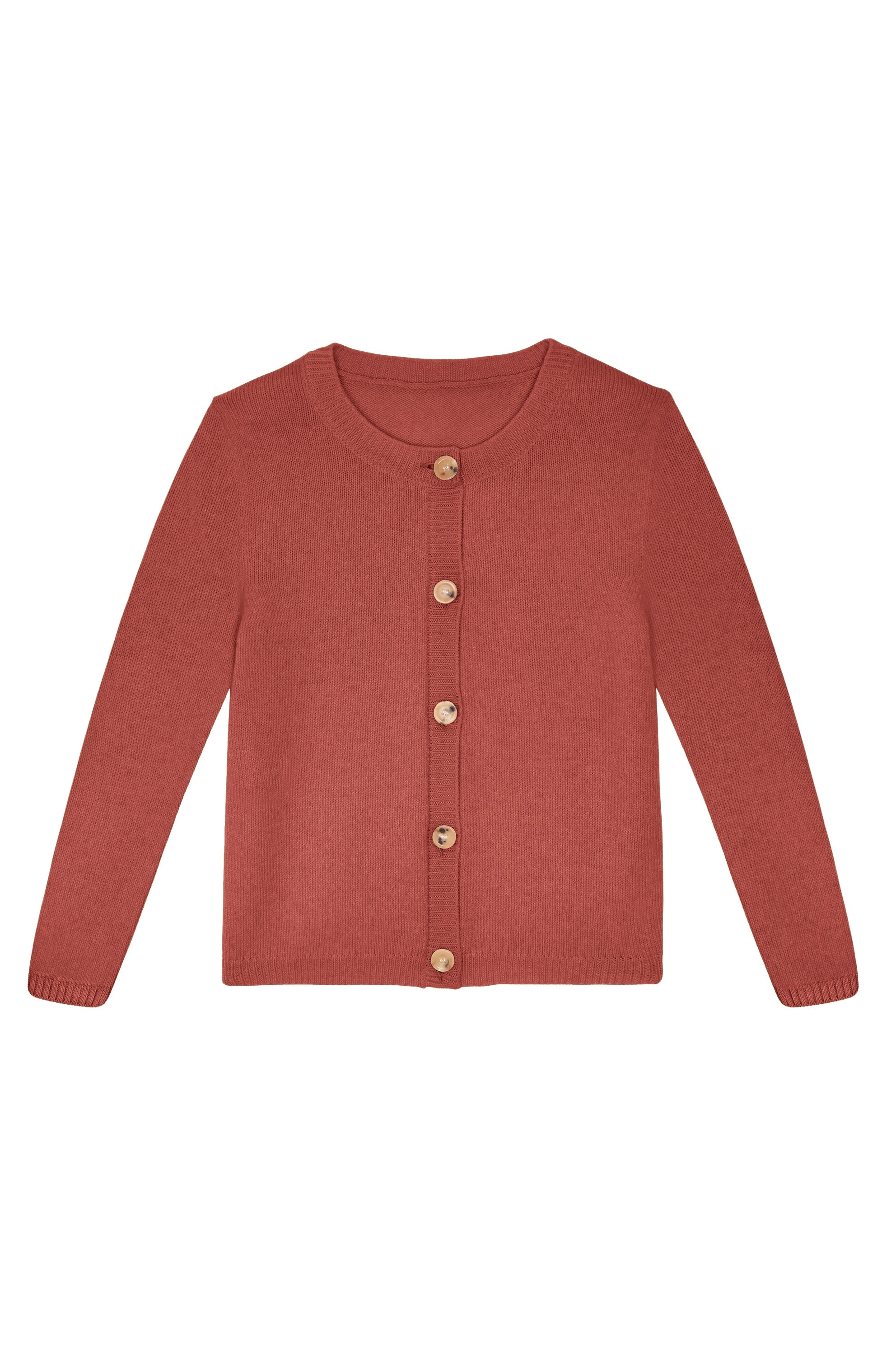 Red ocher women cashmere cardigan - packshot | Greta | Linnea Lund