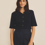 Cashmere polo women midnight blue - front view | Elise | Linnea Lund