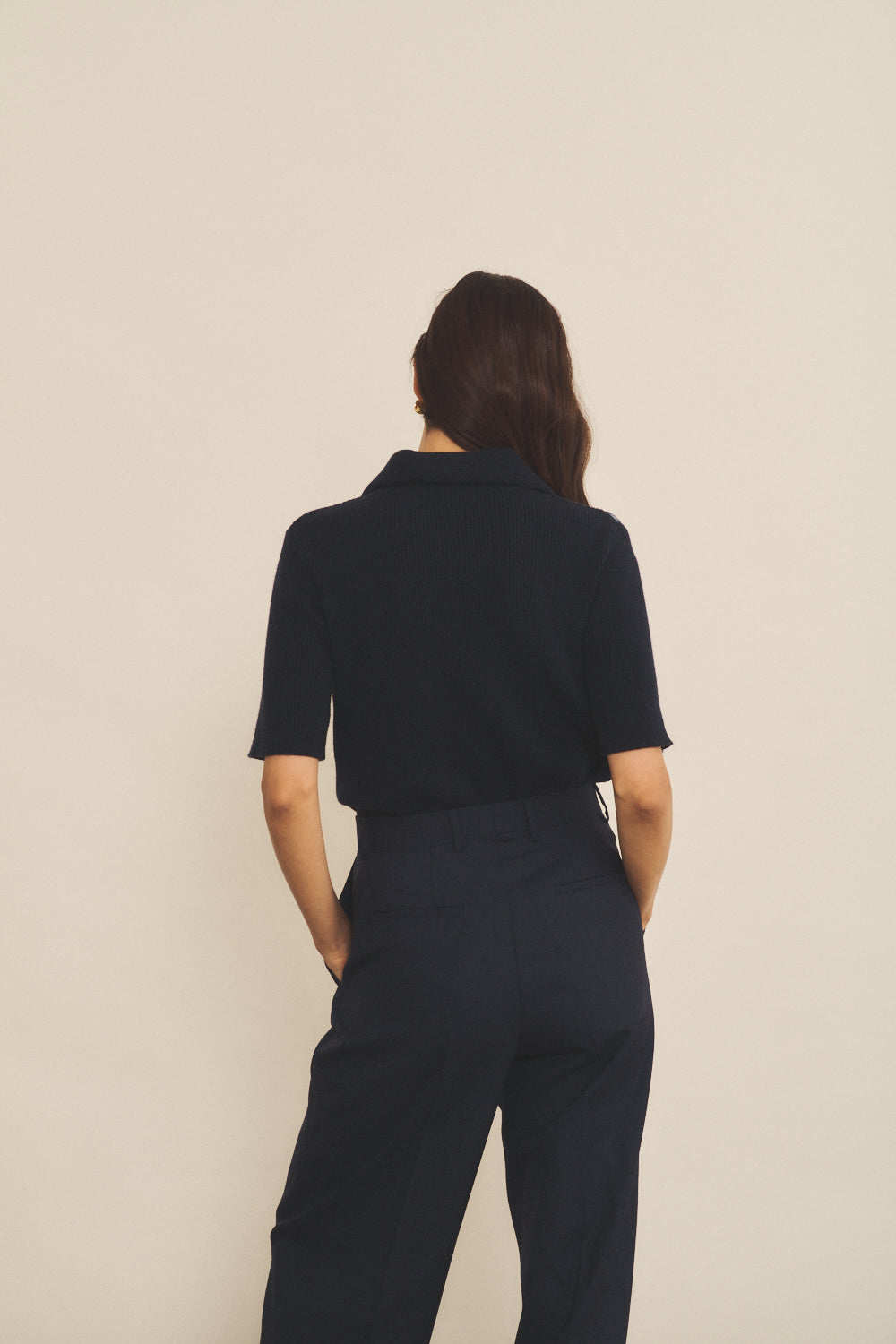 Cashmere polo women midnight blue - back view | Elise | Linnea Lund