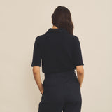 Cashmere polo women midnight blue - back view | Elise | Linnea Lund