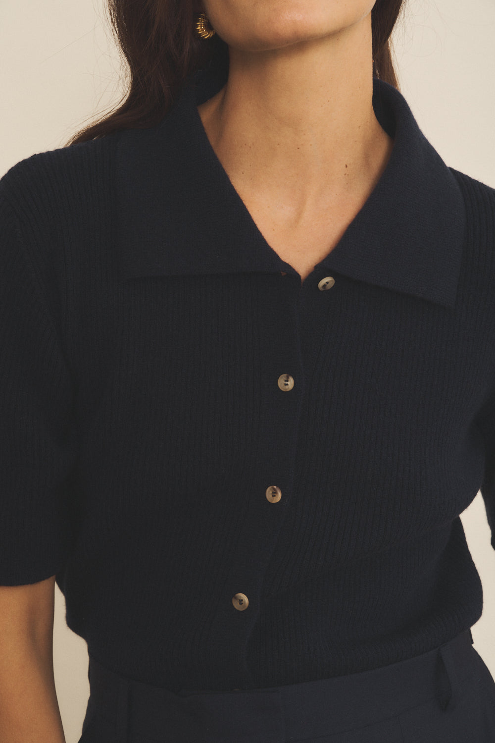Cashmere polo women midnight blue - focus fabric | Elise | Linnea Lund