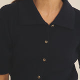 Cashmere polo women midnight blue - focus fabric | Elise | Linnea Lund