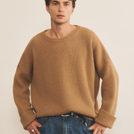 Ribbed camel brown men cashmere sweater - front view | Edward | Linnea Lund