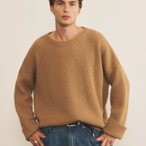 Ribbed camel brown men cashmere sweater - front view | Edward | Linnea Lund
