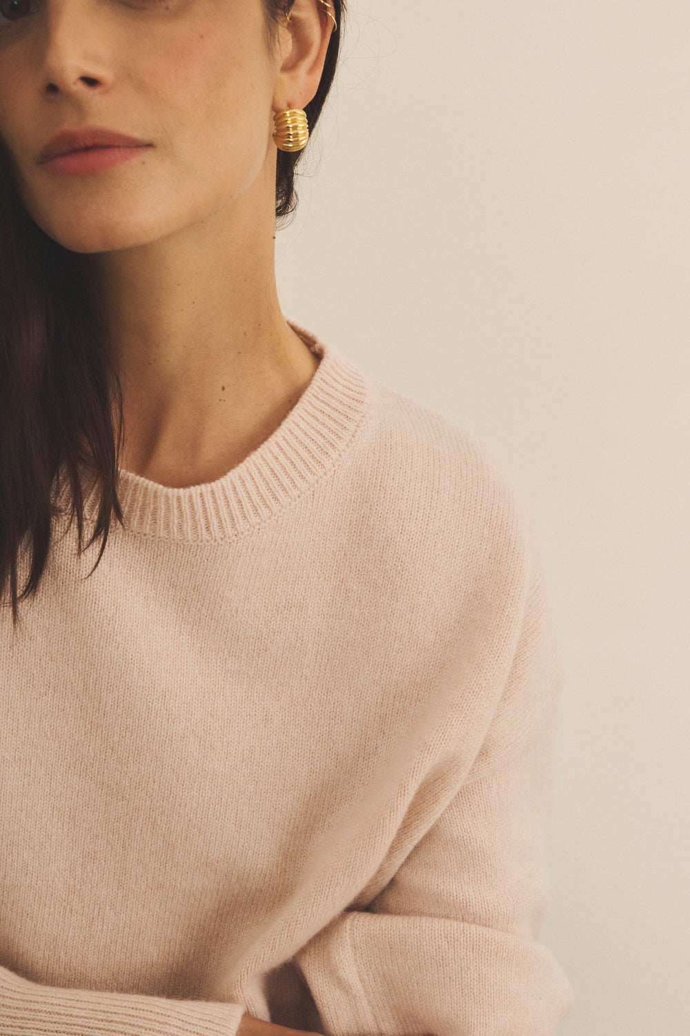 Cashmere sweater women soft pink color - focus view | Sarah | Linnea Lund