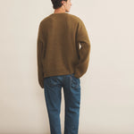 Ribbed ocher green men cashmere sweater - back view | Edward | Linnea Lund