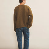 Ribbed ocher green men cashmere sweater - back view | Edward | Linnea Lund