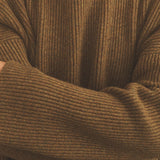 Ribbed ocher green men cashmere sweater - focus view | Edward | Linnea Lund