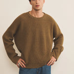 Ribbed ocher green men cashmere sweater - front view | Edward | Linnea Lund