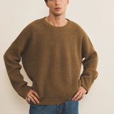 Ribbed ocher green men cashmere sweater - front view | Edward | Linnea Lund