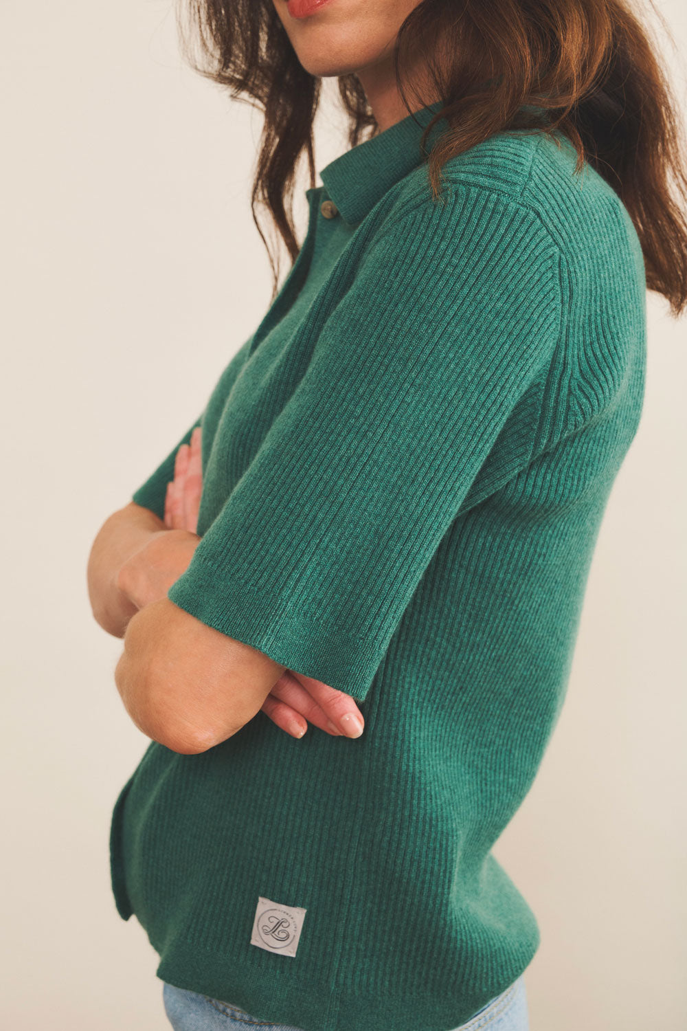Cashmere polo women green - side view | Elise | Linnea Lund