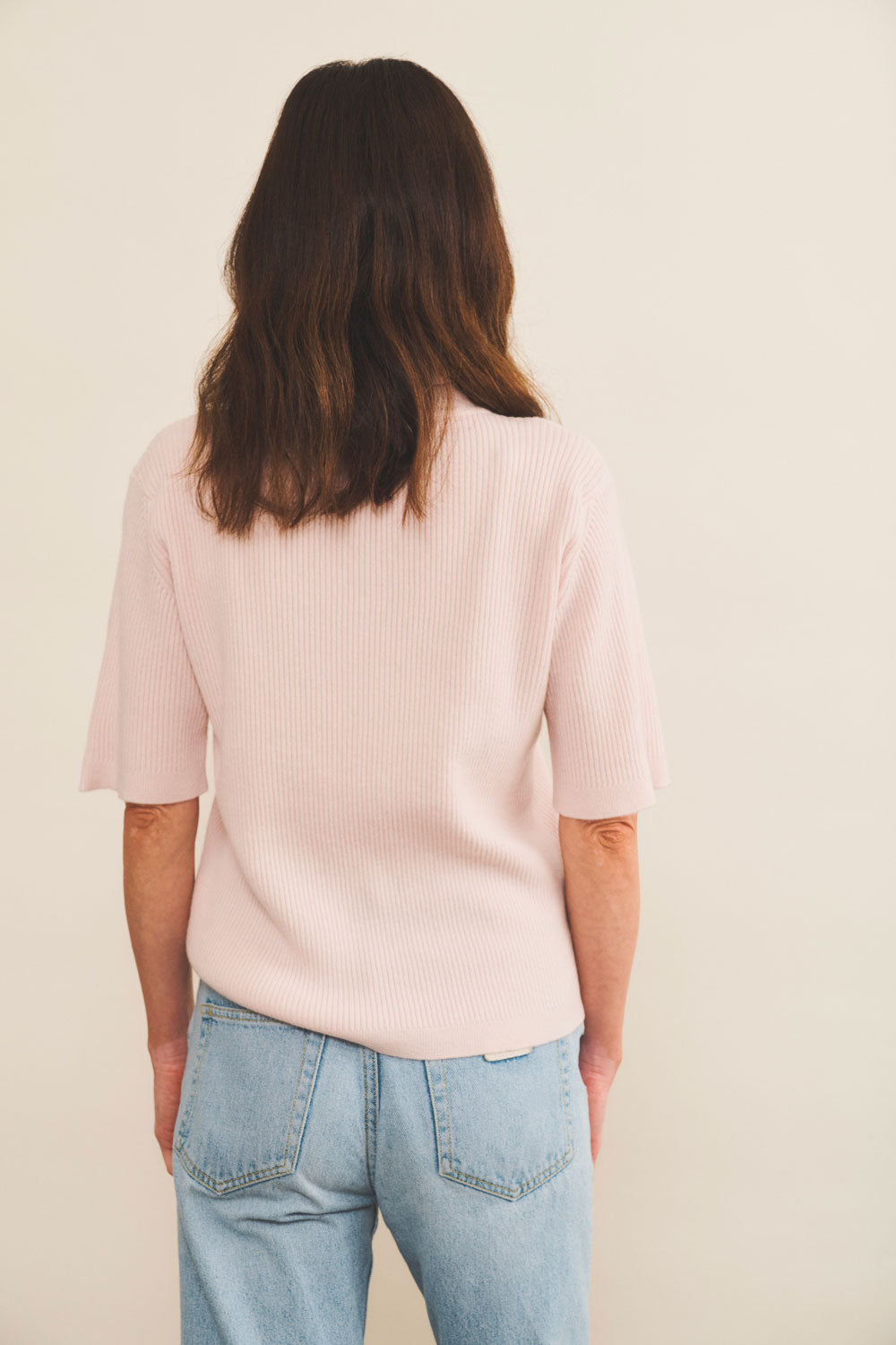 Cashmere polo women light pink - back view | Elise | Linnea Lund
