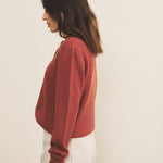 Red ocher women cashmere cardigan - side view | Greta | Linnea Lund