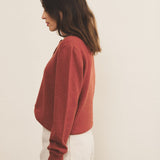 Red ocher women cashmere cardigan - side view | Greta | Linnea Lund