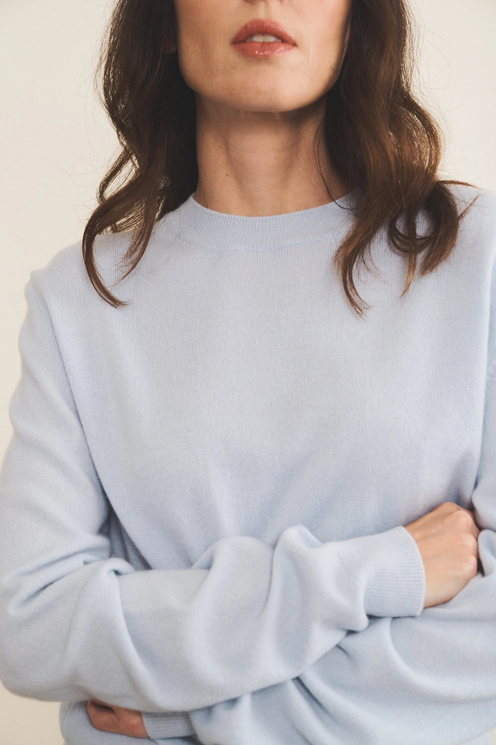 Baby blue light women cashmere sweater - focus view | Harald | Linnea Lund