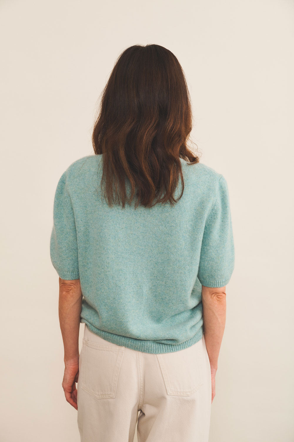 Cashmere Tee-Shirt women aqua blue - back view | Ingrid | Linnea Lund
