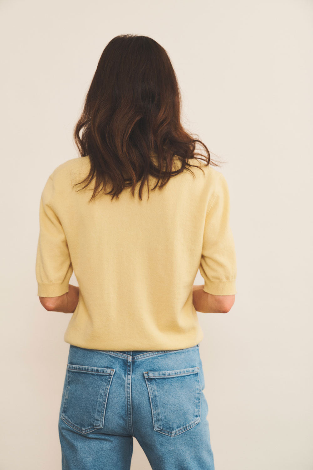 Cashmere polo women yellow - back view | Isabella | Linnea Lund