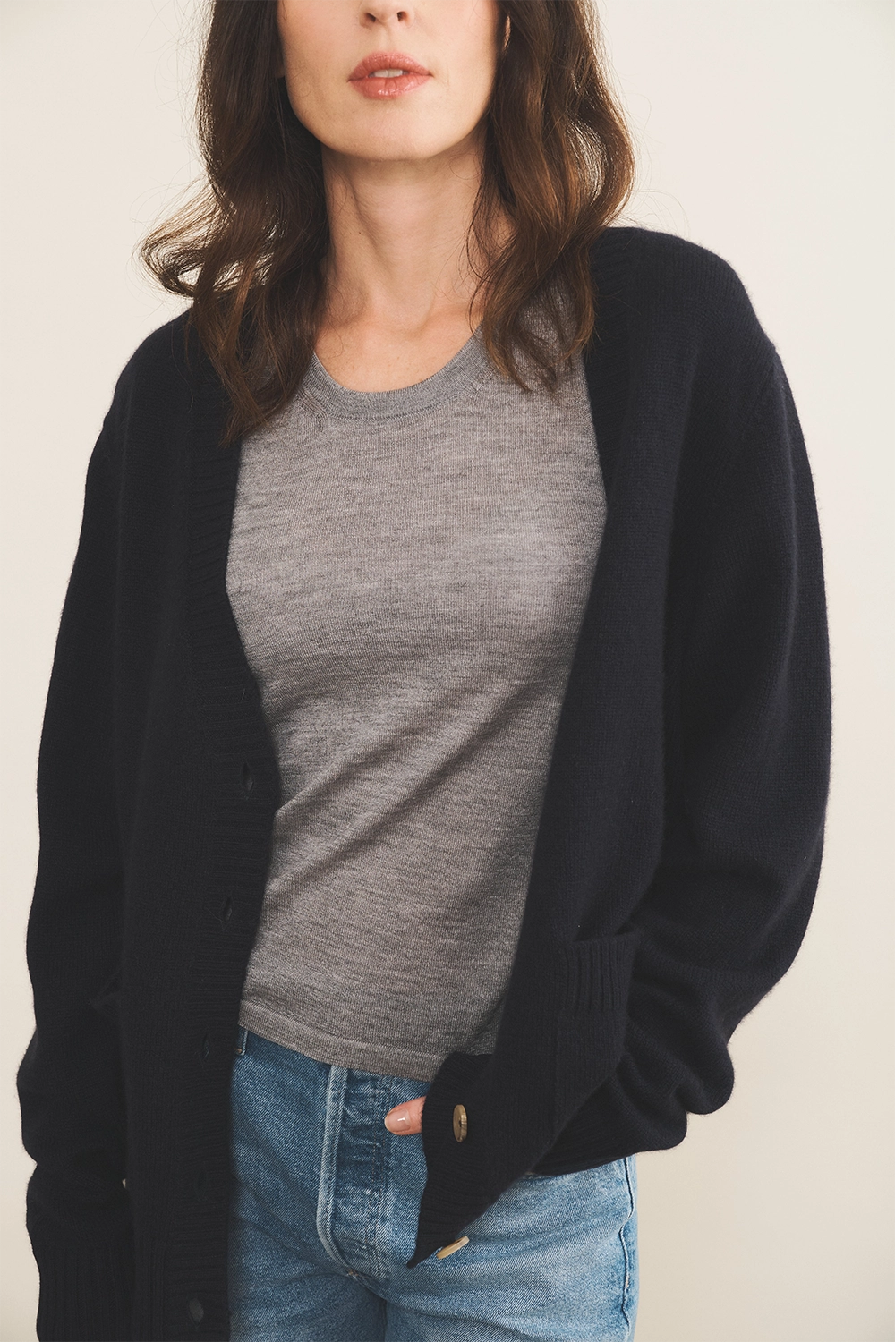 Dark Blue women cashmere cardigan - front view | Junior | Linnea Lund