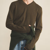 Cashmere sweater men khaki - front view | Max | Linnea Lund