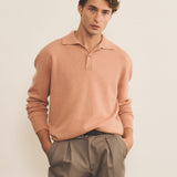 Salmon color cashmere polo sweater men - front view | Ralph | Linnea Lund