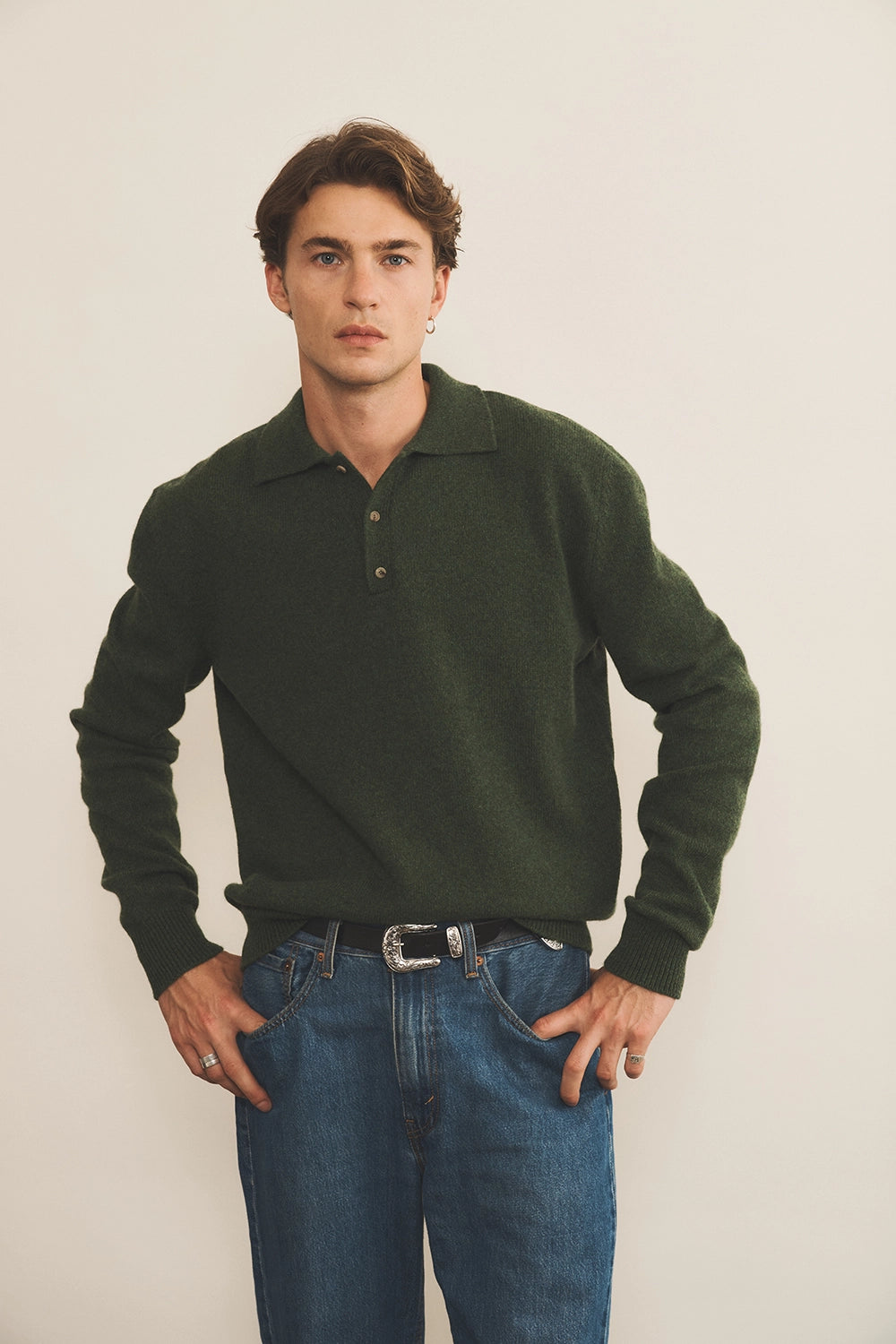 Dark green cashmere polo sweater men - front view | Ralph | Linnea Lund