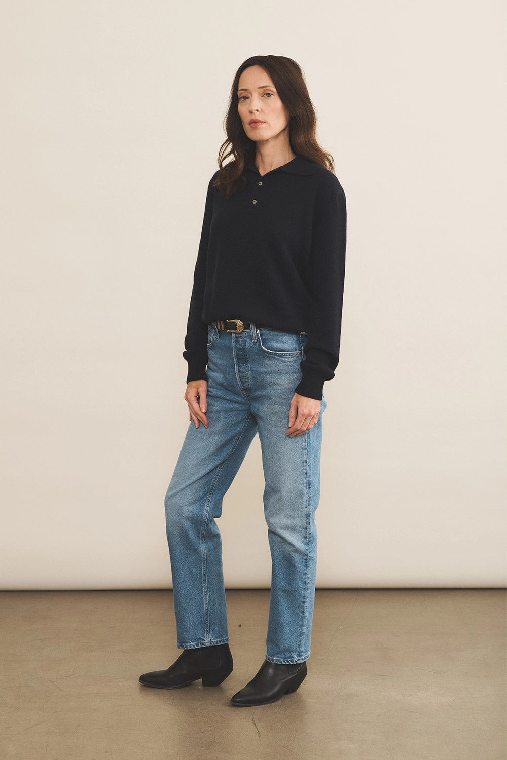 Navy blue cashmere polo sweater women - look | Ralph | Linnea Lund