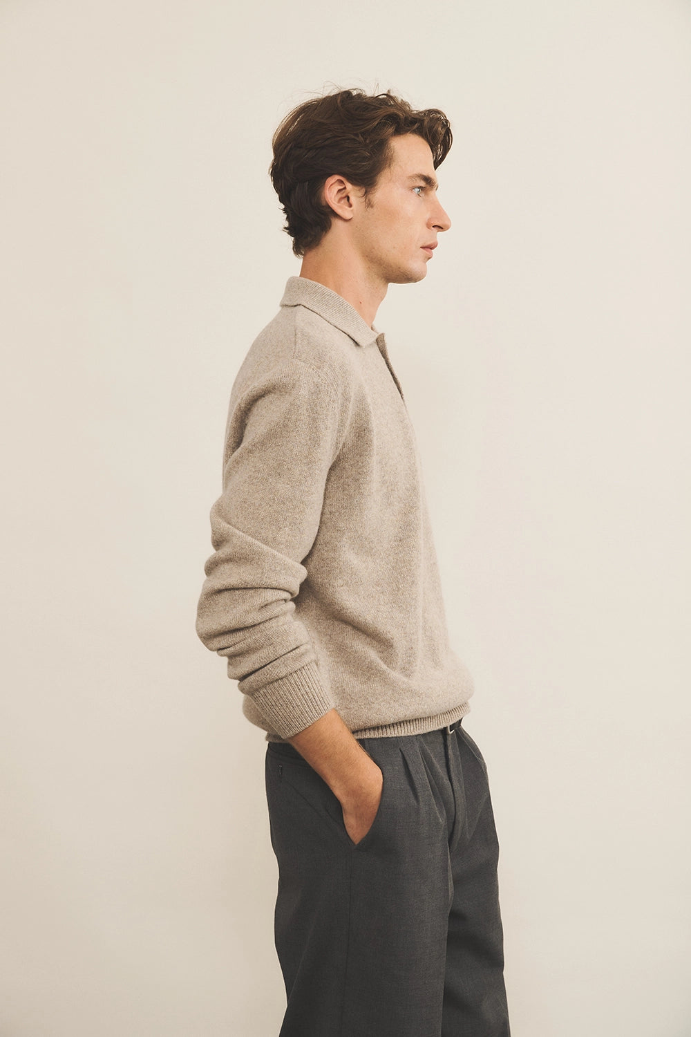 Light beige cashmere polo sweater men - side view | Ralph | Linnea Lund