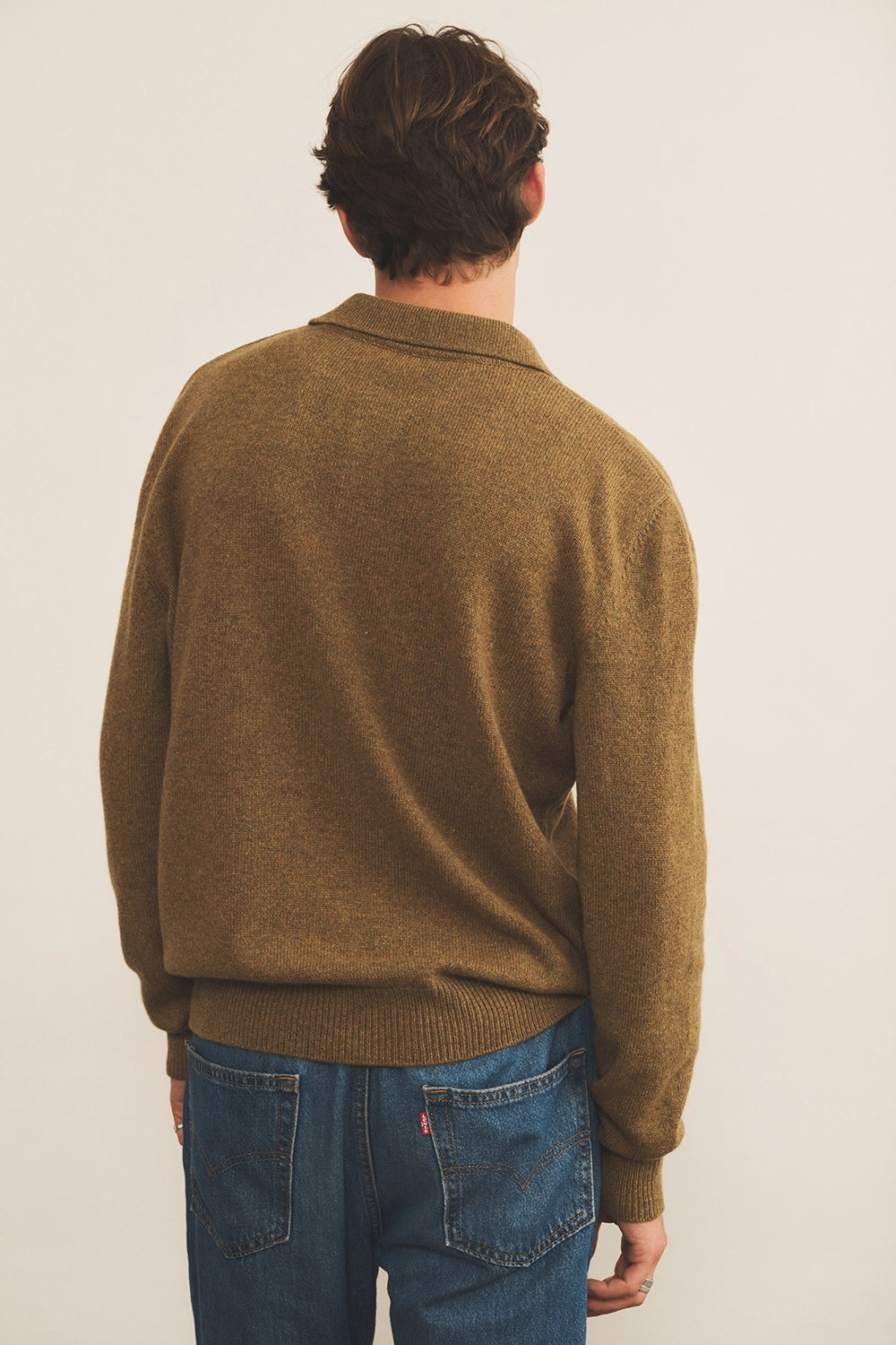 Green ochre cashmere polo sweater men - back view | Ralph | Linnea Lund