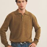 Green ochre cashmere polo sweater men - front view | Ralph | Linnea Lund