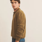 Green ochre cashmere polo sweater men - side view | Ralph | Linnea Lund