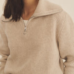 Zip collar beige cashmere sweater for women - focus view | Sam | Linnea Lund