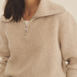 Zip collar beige cashmere sweater for women - focus view | Sam | Linnea Lund