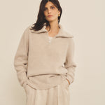 Zip collar beige cashmere sweater for women - front view | Sam | Linnea Lund