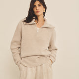 Zip collar beige cashmere sweater for women - front view | Sam | Linnea Lund
