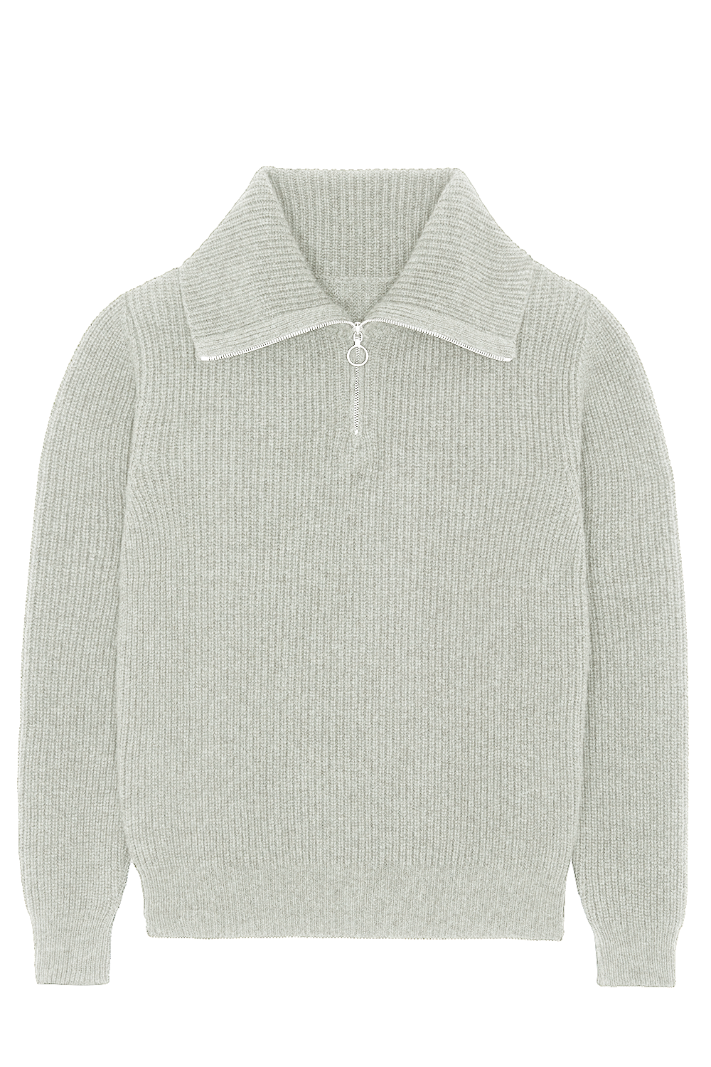 Zip collar light grey cashmere sweater packshot | Sam | Linnea Lund
