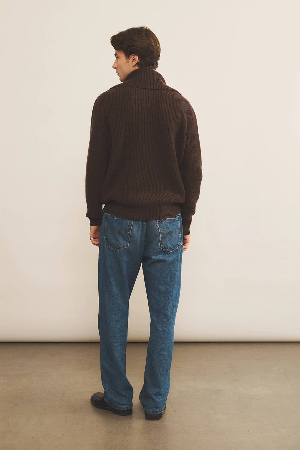 Zip collar dark brown cashmere sweater for men - back view | Sam | Linnea Lund