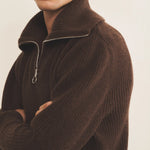 Zip collar dark brown cashmere sweater for men - focus view | Sam | Linnea Lund