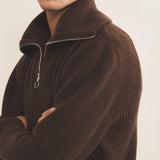 Zip collar dark brown cashmere sweater for men - focus view | Sam | Linnea Lund