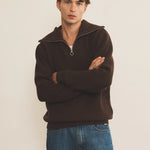 Zip collar dark brown cashmere sweater for men - front view | Sam | Linnea Lund