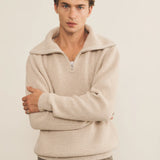 Zip collar beige cashmere sweater for men - front view bis | Sam | Linnea Lund