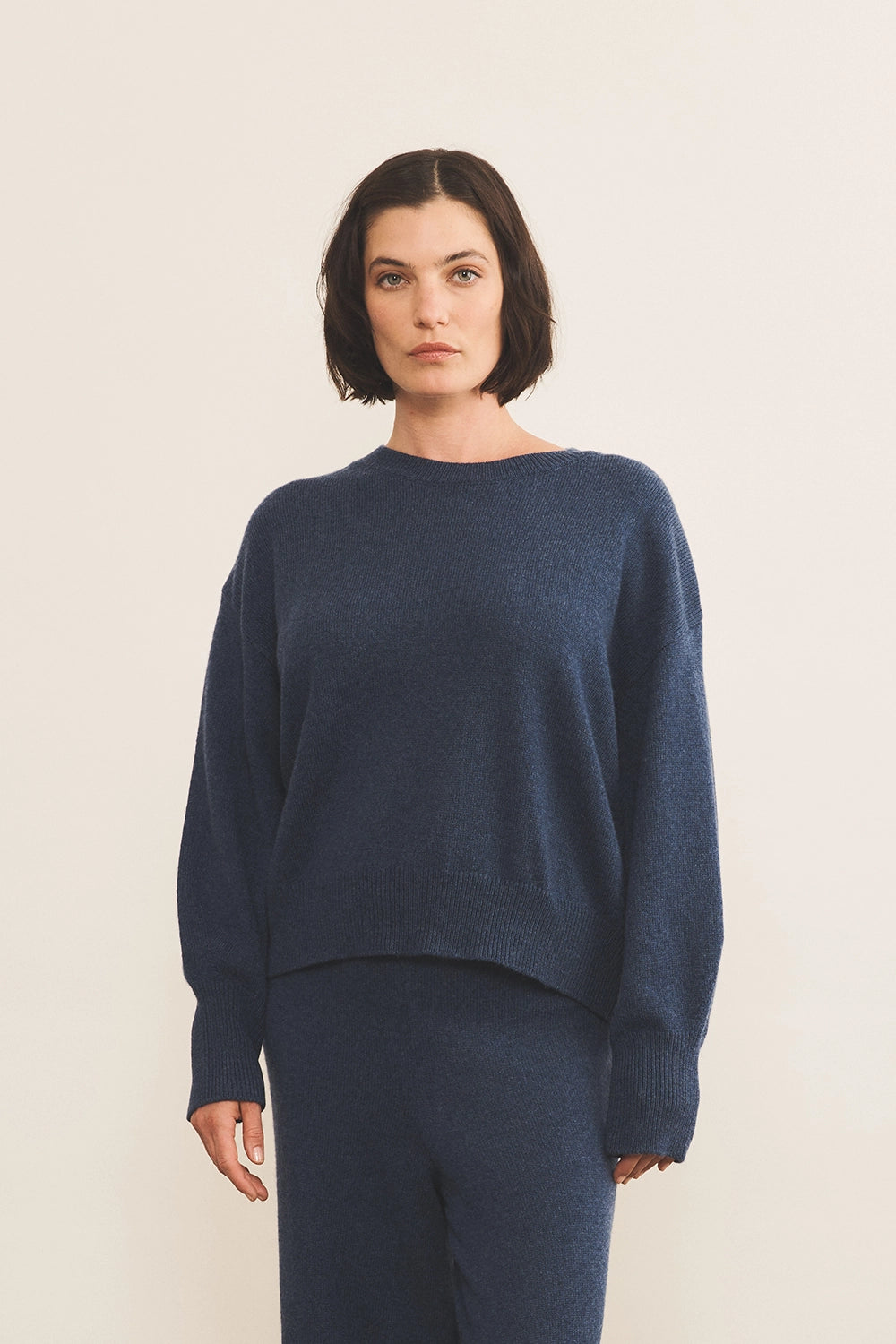 Cashmere sweater women blue - front view | Sarah | Linnea Lund