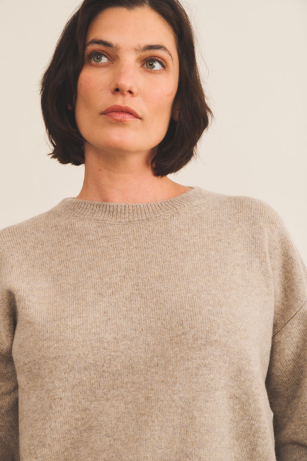 Cashmere sweater women beige - focus view | Sarah | Linnea Lund