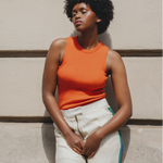 A orange, round neck, sleeveless women cashmere tank top - Front vue | Amanda | Linnea Lund