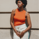 A orange, round neck, sleeveless women cashmere tank top - Front vue | Amanda | Linnea Lund