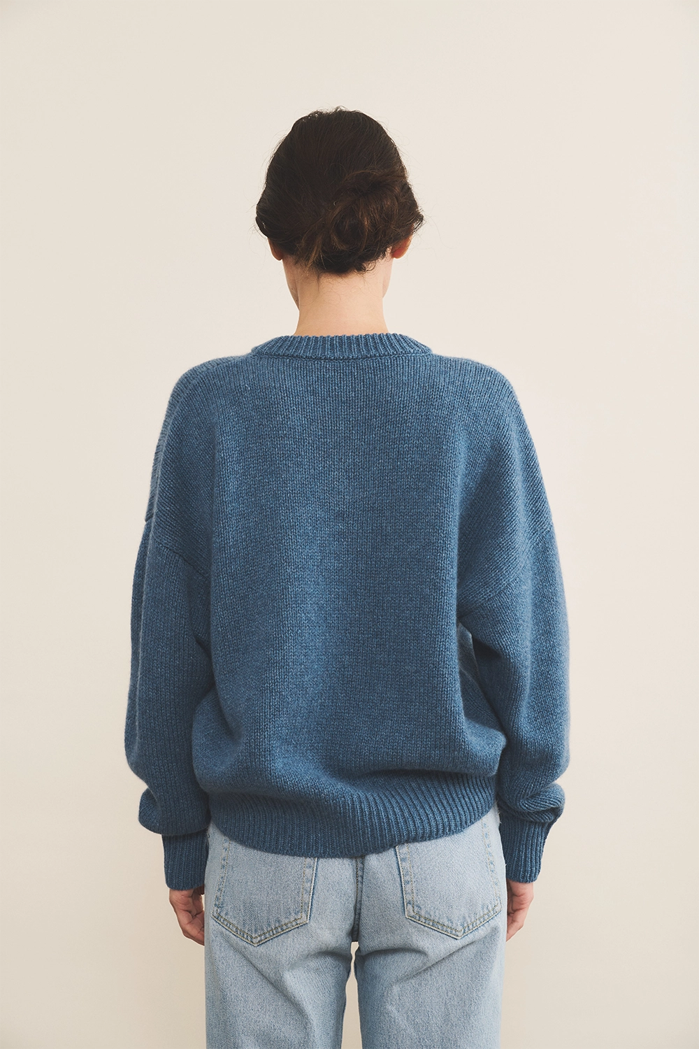 blue denim color cashmere sweater women - back view | Emilie | Linnea Lund